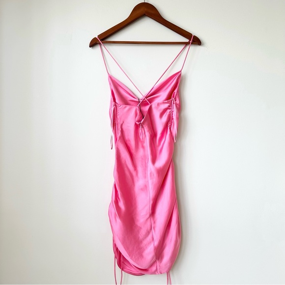 ZARA | NWT SEXY DRAPED SATIN EFFECT DRESS RUCHED TRF (HOT PINK) CRISS CROSS - Picture 2 of 16